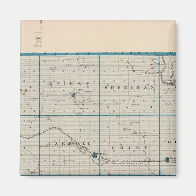 Imán Mapa del condado de Carroll, estado de Iowa (Frente)