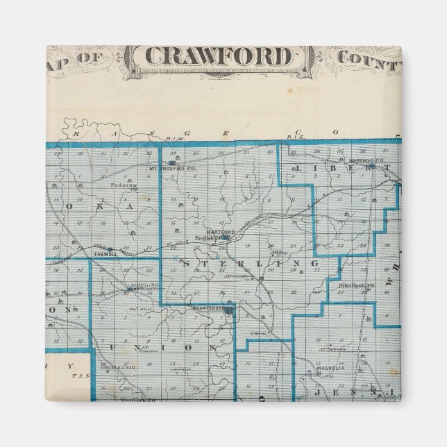 Imán Mapa del condado de Crawford (Frente)