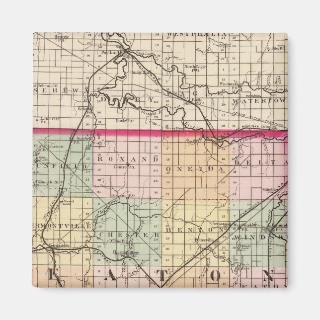Imán Mapa del condado de Eaton, Michigan (Frente)