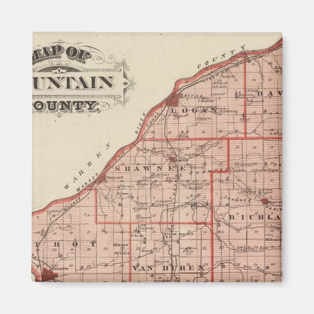 Imán Mapa del condado de Fountain (Frente)