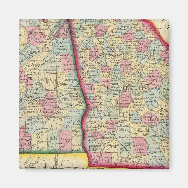 Imán Mapa Del Condado De Georgia Y Alabama (Frente)