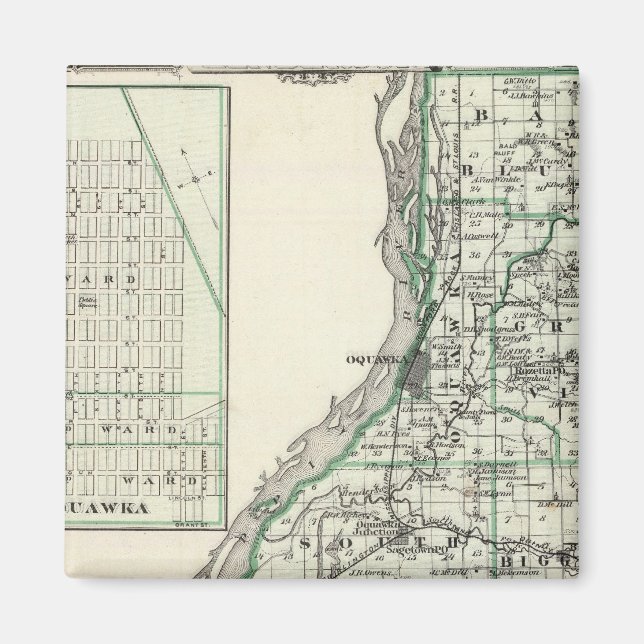 Imán Mapa del condado de Henderson y Oquawka (Frente)