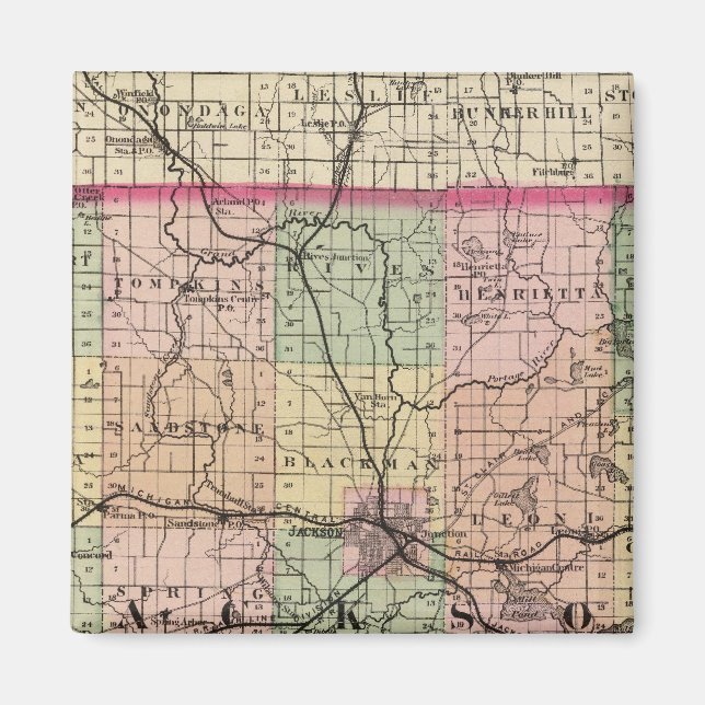 Imán Mapa del condado de Jackson, Michigan (Frente)