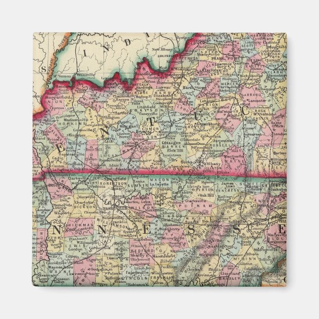 Imán Mapa Del Condado De Kentucky Y Tennessee (Frente)