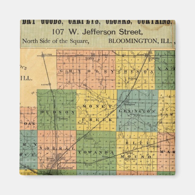 Imán Mapa del condado de McLean, Illinois 1886 (Frente)