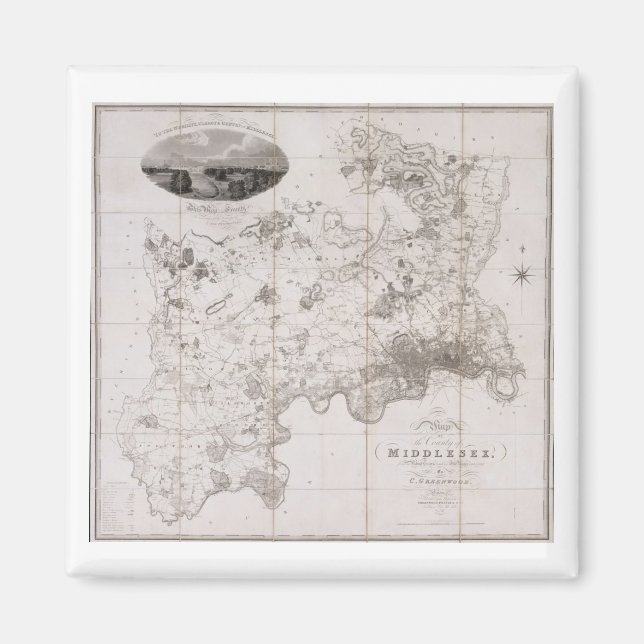 Imán Mapa del condado de Middlesex, publicado en 1819 ( (Frente)