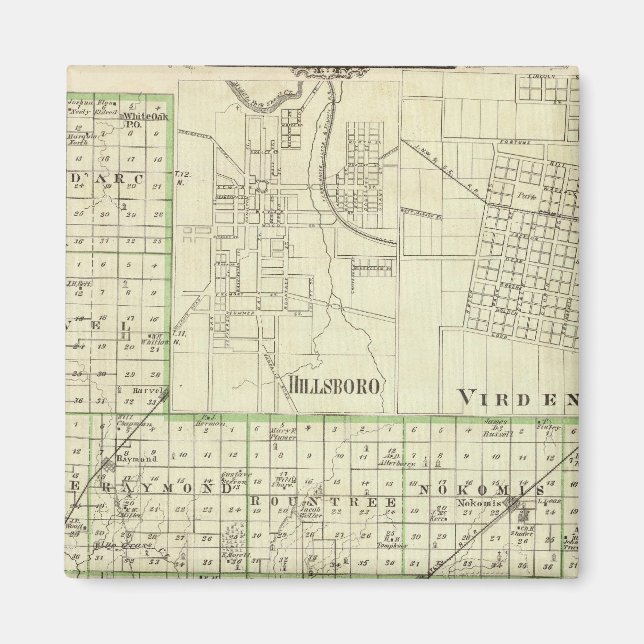 Imán Mapa del condado de Montgomery, Hillsboro y Virden (Frente)