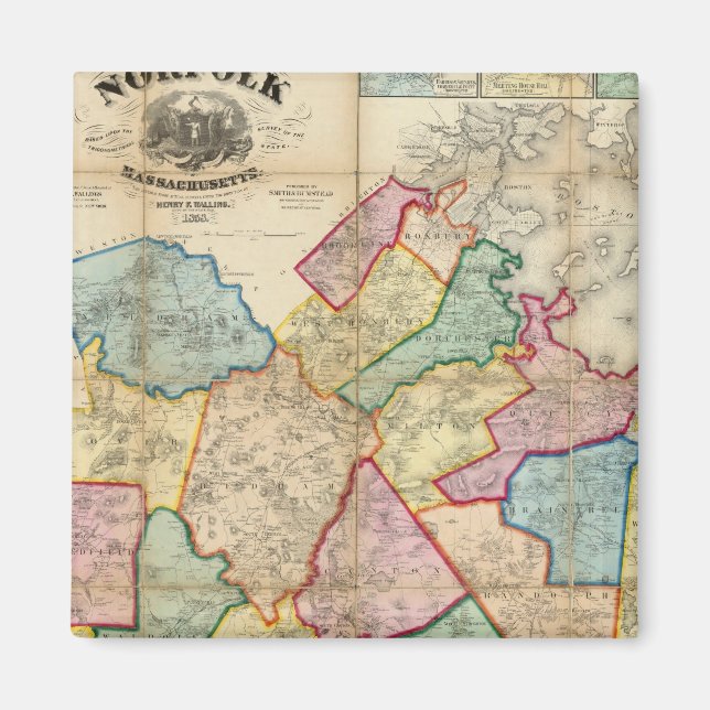 Imán Mapa del condado de Norfolk, Massachusetts (Frente)