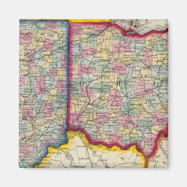 Imán Mapa Del Condado De Ohio E Indiana (Frente)