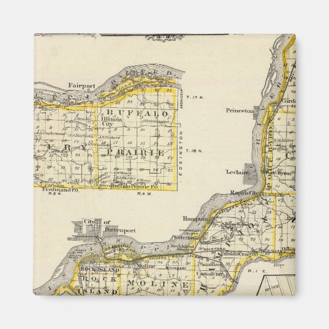 Imán Mapa del condado de Rock Island y Dixon (Frente)