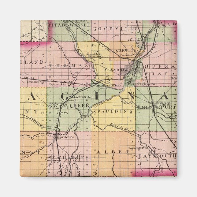 Imán Mapa del condado de Saginaw, Michigan (Frente)