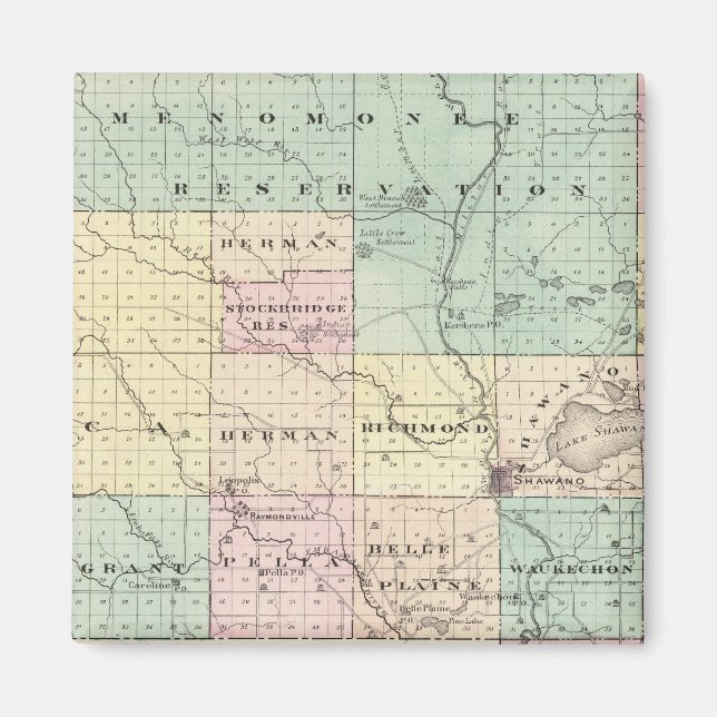 Imán Mapa del condado de Shawano, estado de Wisconsin (Frente)