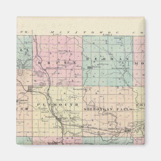 Imán Mapa del condado de Sheboygan, estado de Wisconsin (Frente)