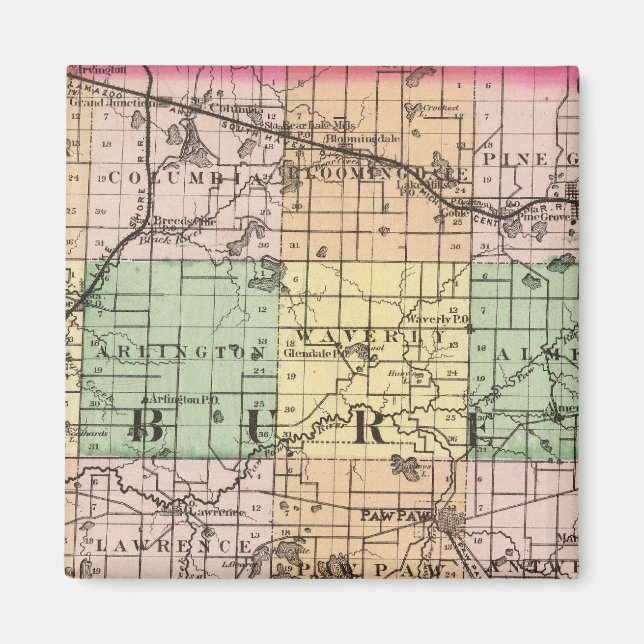 Imán Mapa del condado de Van Buren, Michigan (Frente)