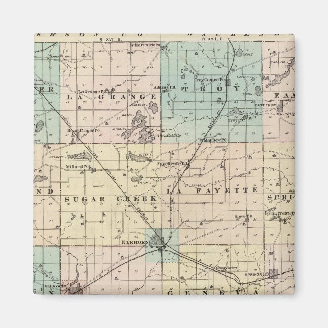 Imán Mapa del condado de Walworth, estado de Wisconsin (Frente)