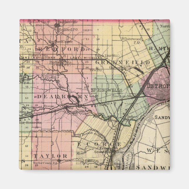 Imán Mapa del condado de Wayne, Michigan (Frente)