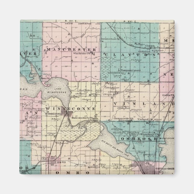 Imán Mapa del condado de Winnebago, estado de Wisconsin (Frente)