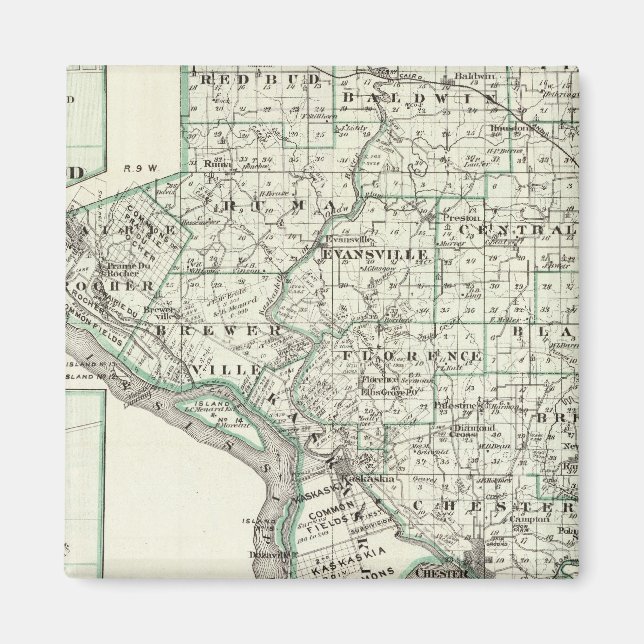 Imán Mapa del condado Randolph, Red Bud y Chester (Frente)