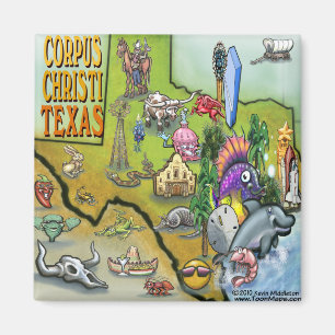 Imán Mapa del dibujo animado de Corpus Christi Tx