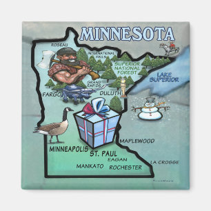Imán Mapa del dibujo animado de Minnesota