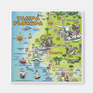 Imán Mapa del dibujo animado de Tampa la Florida