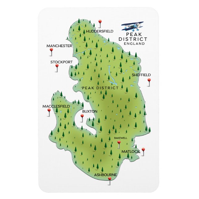 Imán Mapa del Distrito Peak de Inglaterra (Vertical)