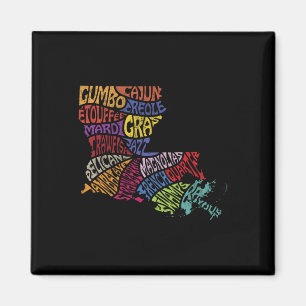 Imán Mapa del estado de Louisiana Tee Mardi Gras Cajun 