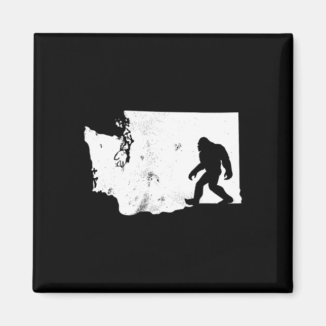 Imán Mapa del Estado de Washington de Bigfoot Sasquatch (Frente)