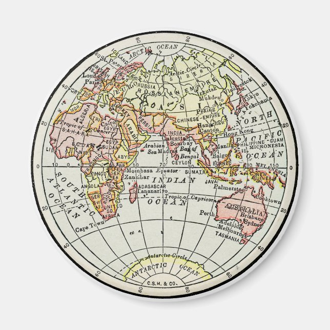Imán Mapa del hemisferio oriental de arte de viaje (Frente)
