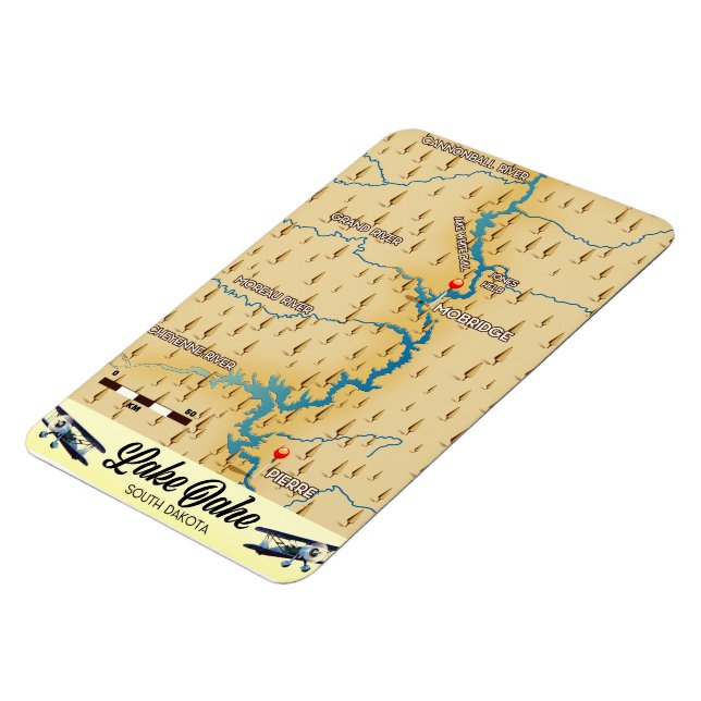 Imán Mapa del lago Oahe Dakota del Sur (Lado Izquierdo)