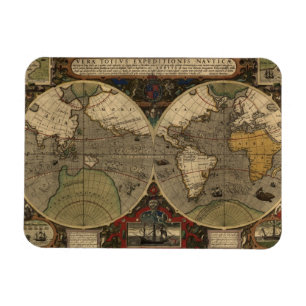 Imán Mapa del mundo 1595 del vintage de Jodocus Hondius