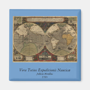 Imán Mapa del mundo 1595 del vintage de Jodocus Hondius