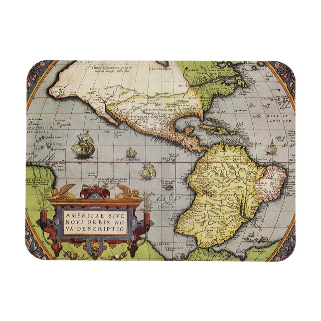 Imán Mapa del Mundo Antiguo de las Américas, 1570 (Horizontal)