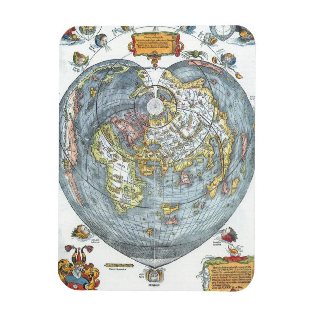 Imán Mapa del mundo antiguo en forma de corazón Peter (Vertical)