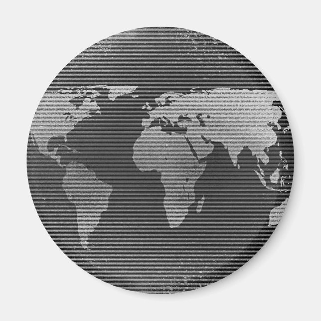 Imán Mapa del mundo blanco y negro (Frente)