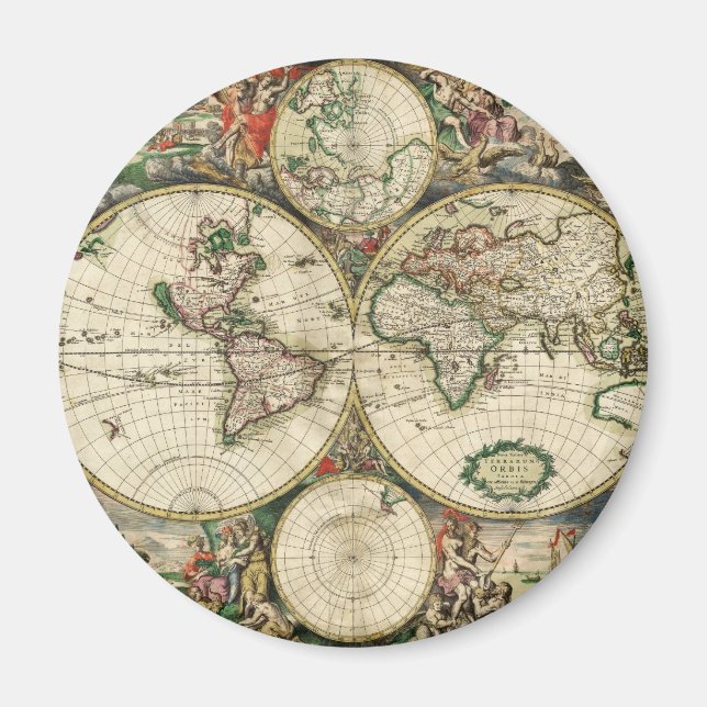Imán Mapa del mundo de la cosecha de vintage (Frente)