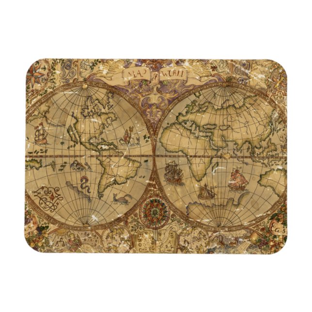 Imán Mapa del mundo de la cosecha de vintage (Horizontal)