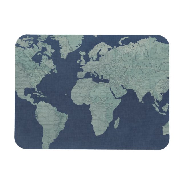 Imán Mapa del mundo de las líneas azules (Horizontal)