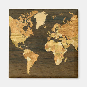Imán Mapa del mundo de madera