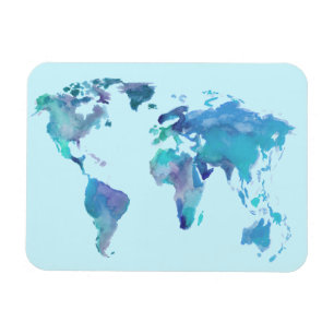 Imán Mapa del mundo del azul de la acuarela