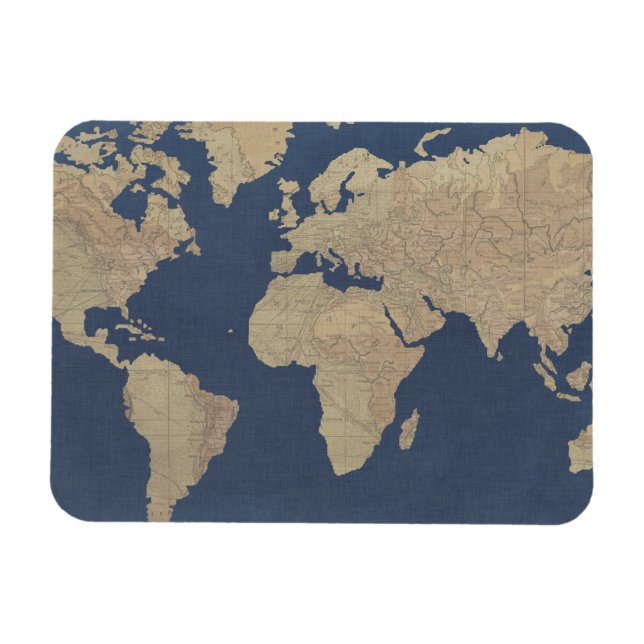 Imán Mapa del mundo del oro y el azul (Horizontal)