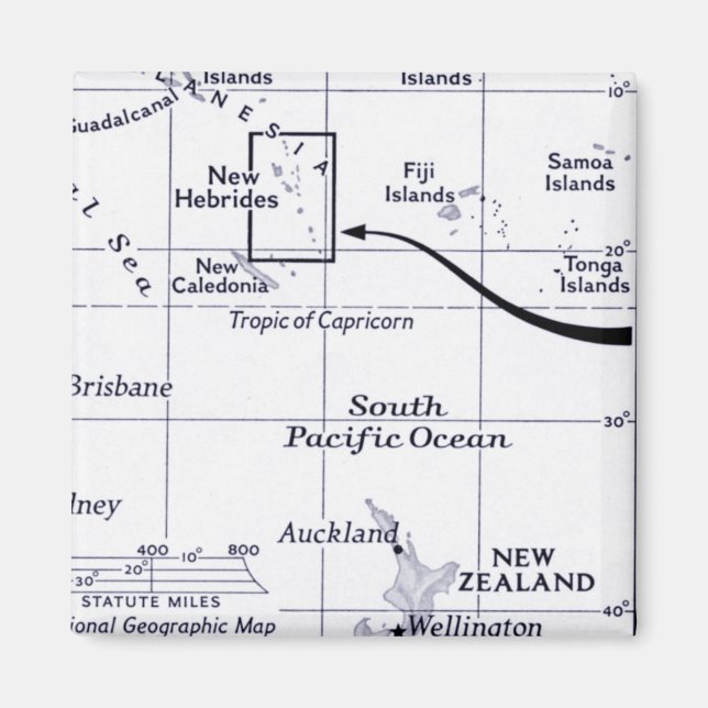 Imán Mapa del Océano Pacífico Sur (Frente)