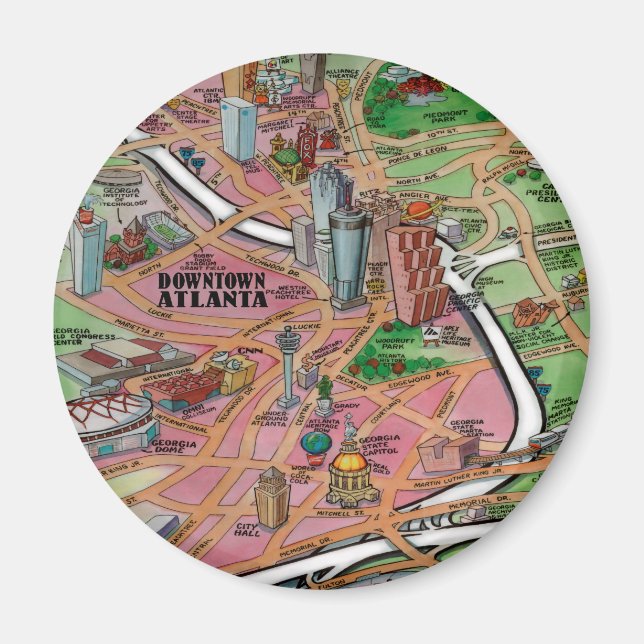 Imán Mapa del Personalizado del centro de Atlanta Georg (Frente)