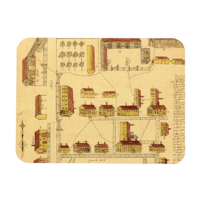 IMÁN MAPA DEL PUEBLO SHAKER, 1849 (Horizontal)