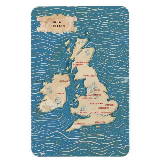 Imán Mapa del Reino Unido Póster Vintage (Vertical)