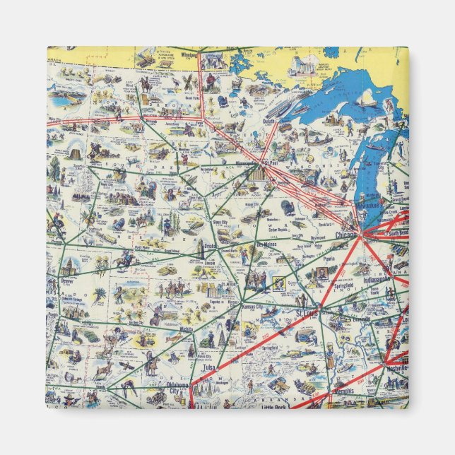 Imán Mapa del sistema de American Airlines (Frente)