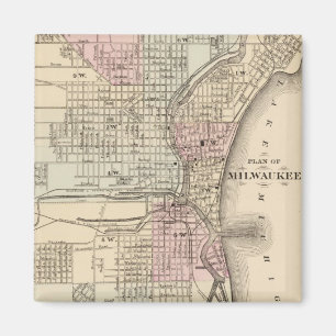 Imán Mapa del vintage de Milwaukee (1880)