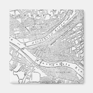 Imán Mapa del vintage de Pittsburgh (1885)
