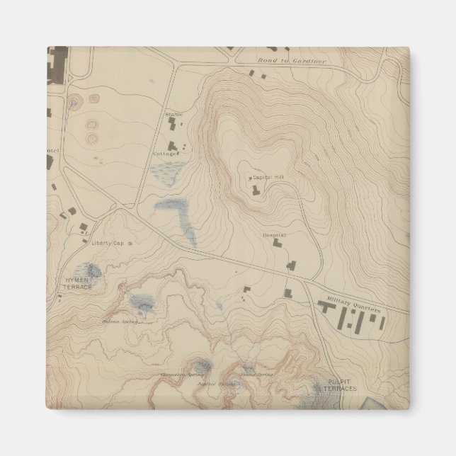 Imán Mapa detallado de las aguas termales de mamut (Frente)