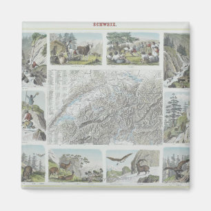 Imán Mapa e ilustraciones de las montañas suizas
